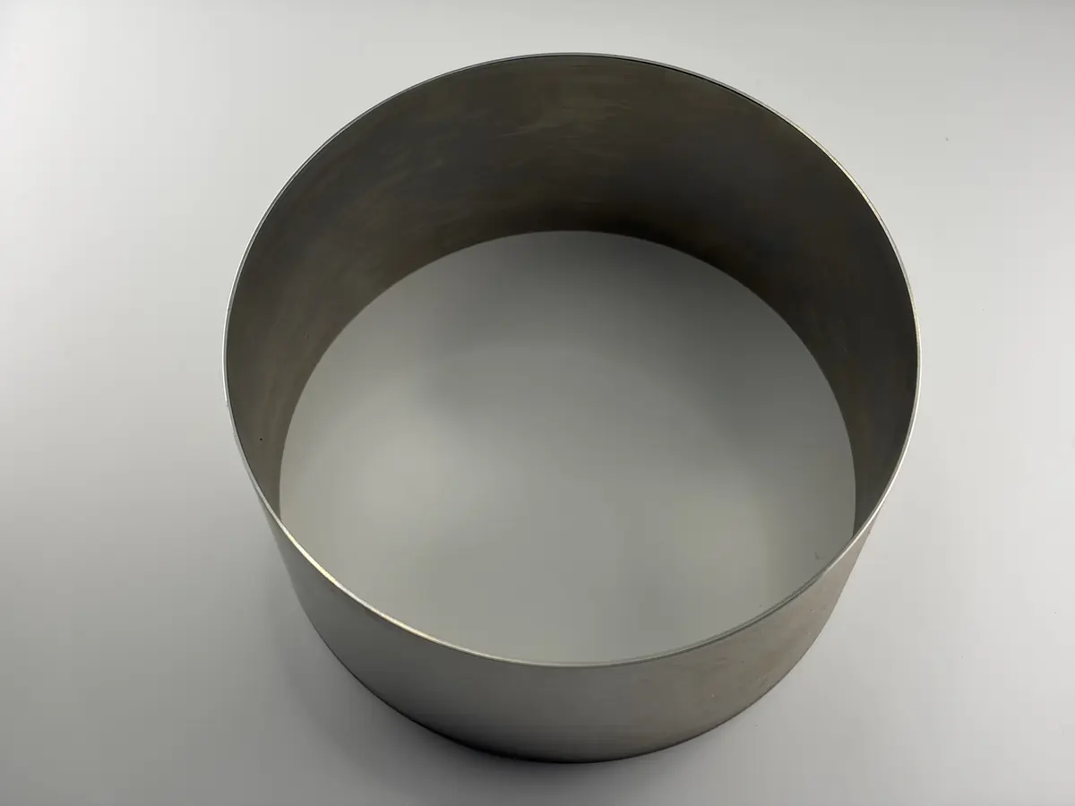 Finished thin-wall 304 ring seen from the side