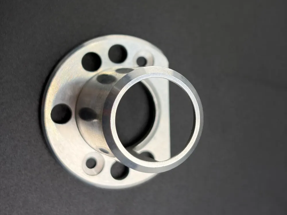 CNC machined 6082 aluminum flange with a thin hollow sleeve
